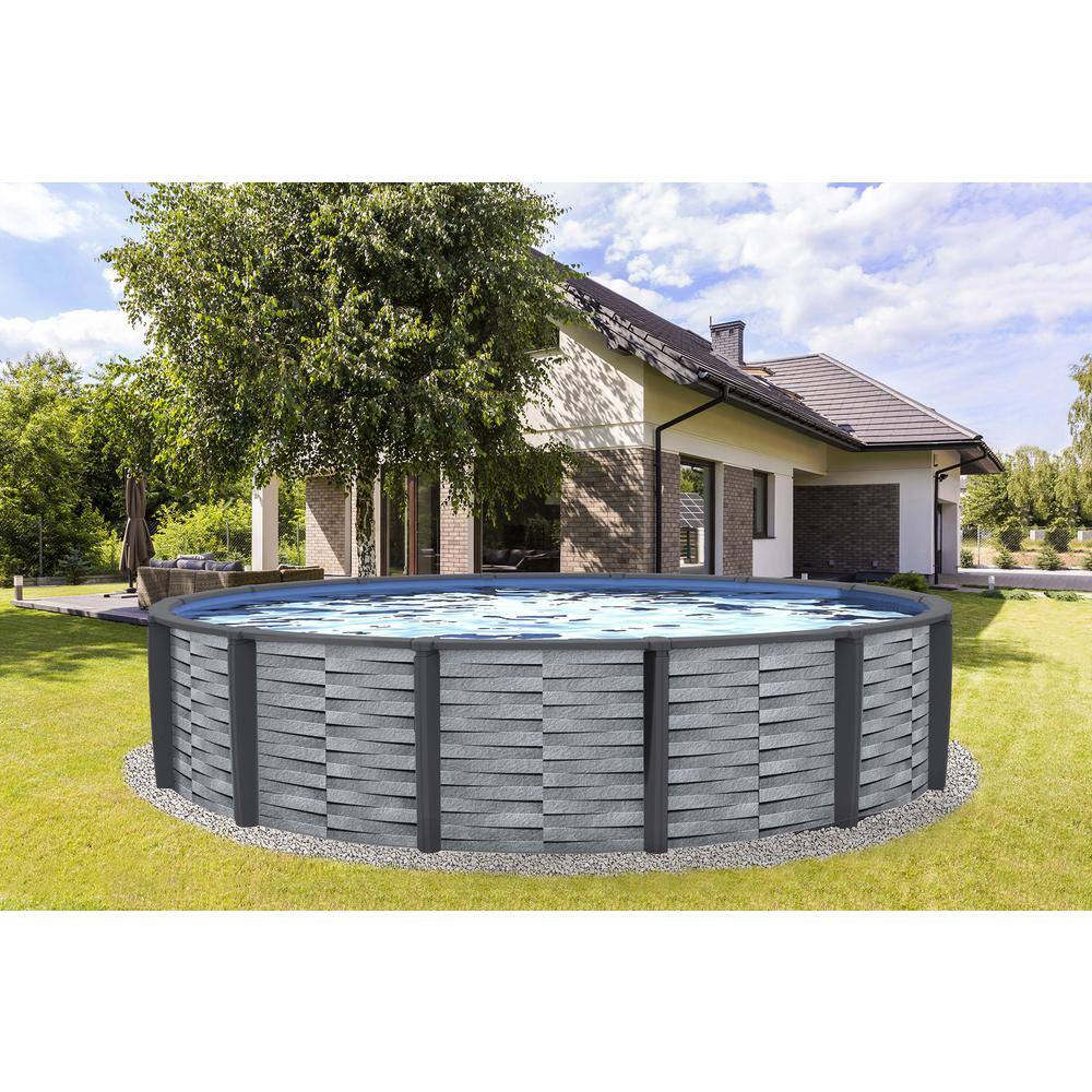 Gray 15-ft Round Resin Above Ground Swimming Pool Package with Filter and Pump