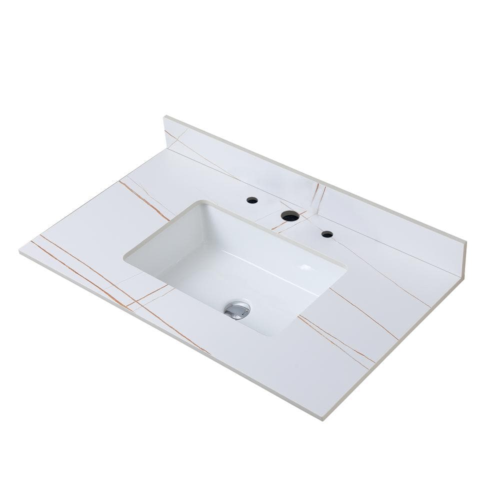 37 in. W x 22 in. D Engineered Stone Composite White Rectangular Single Sin