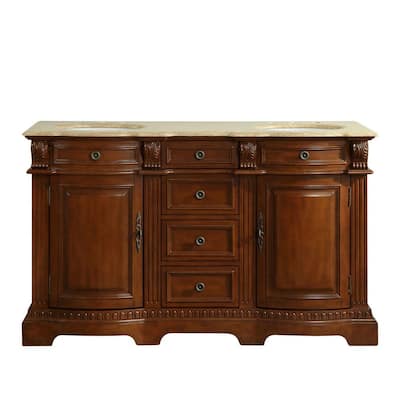 58 in. W x 22 in. D Vanity in Brazilian Rosewood with Stone Vanity Top in Travertine with White Basin