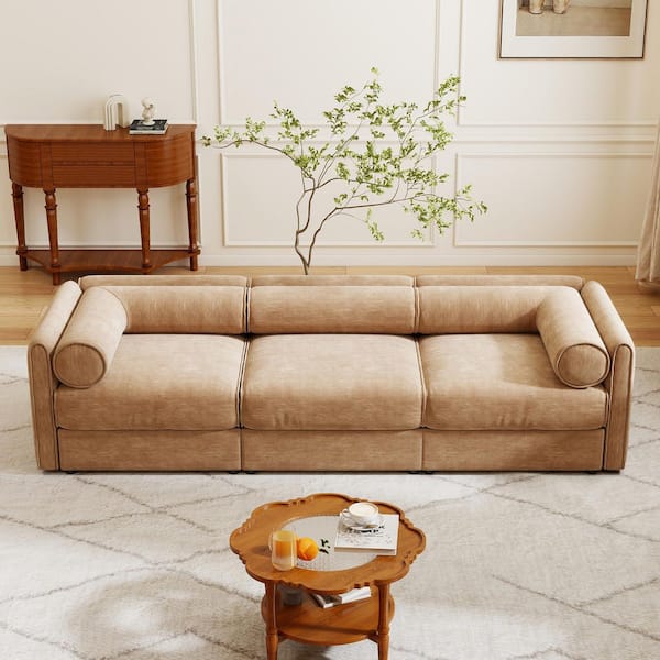 109 in. Cylindrica Design Modern Modular Chenille 3-Seater Modular Sectional Sofa in Camel with