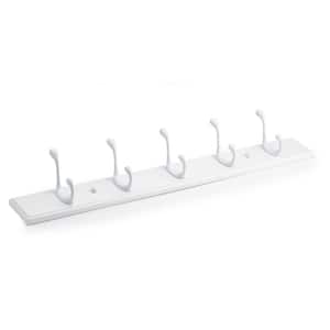 17 15/16-inch (455 mm) Utility Wood Hook Rack with 4 Metal Coat Hooks,  White and Chrome Finish