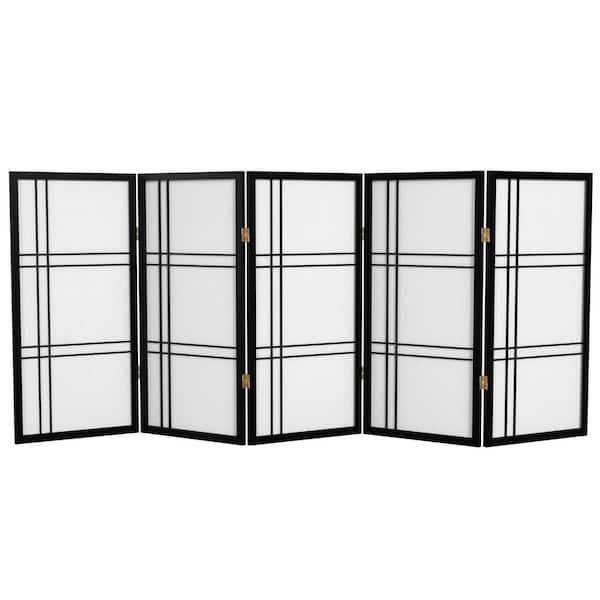 Oriental Furniture 3 ft. Short Double Cross Shoji Screen - Black - 5 Panels