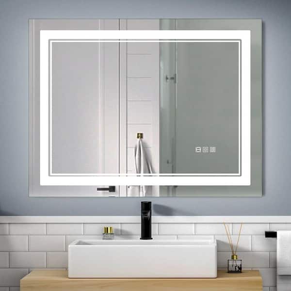 Unbranded 40 in. W x 24 in. H Large Rectangular Frameless Anti-Fog Wall Bathroom Vanity Mirror in Silver With Dimmable