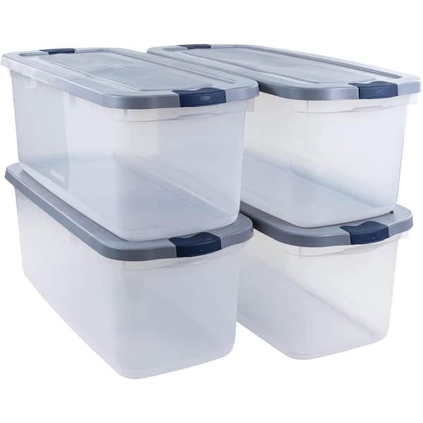 Rubbermaid Roughneck 95 Qt/23.75 Gal Stackable Storage Containers, Clear w/Latching Grey Lids, 4-Pack