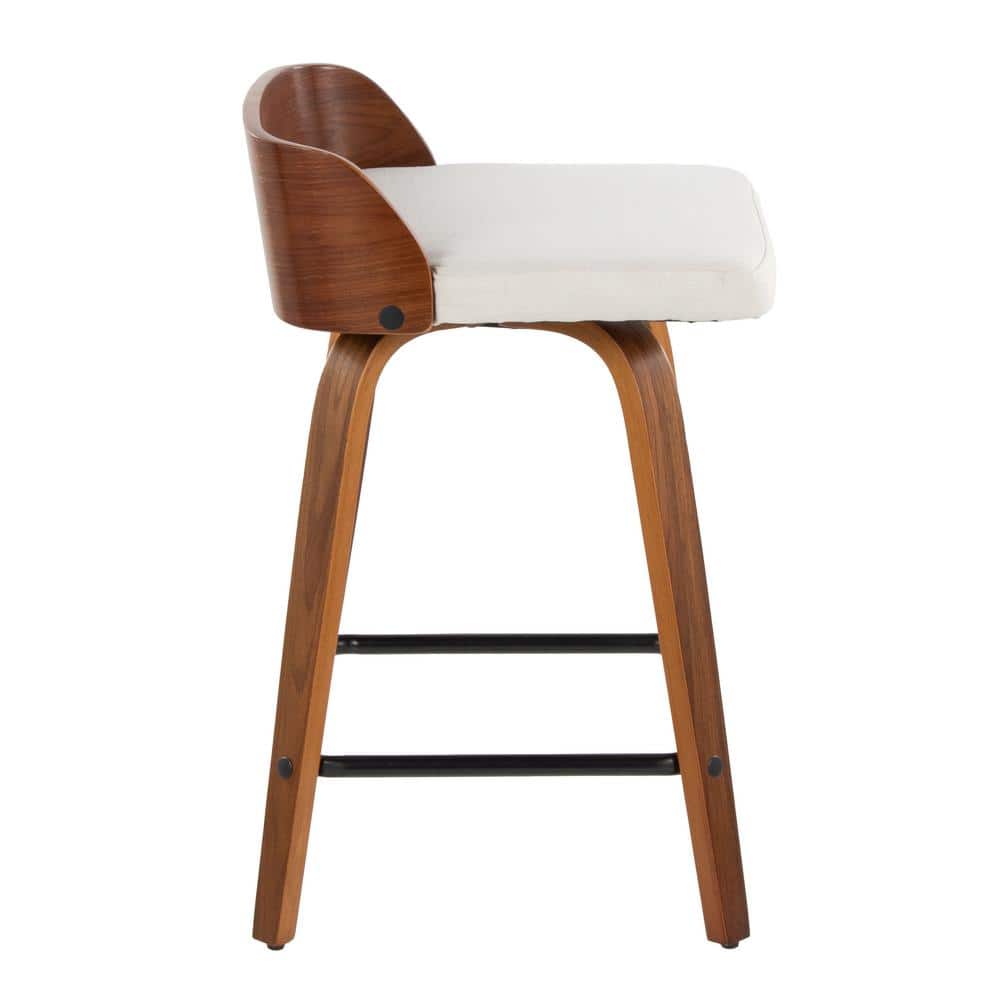 Beige Swivel Counter Stool with Walnut Wood and Metal Frame