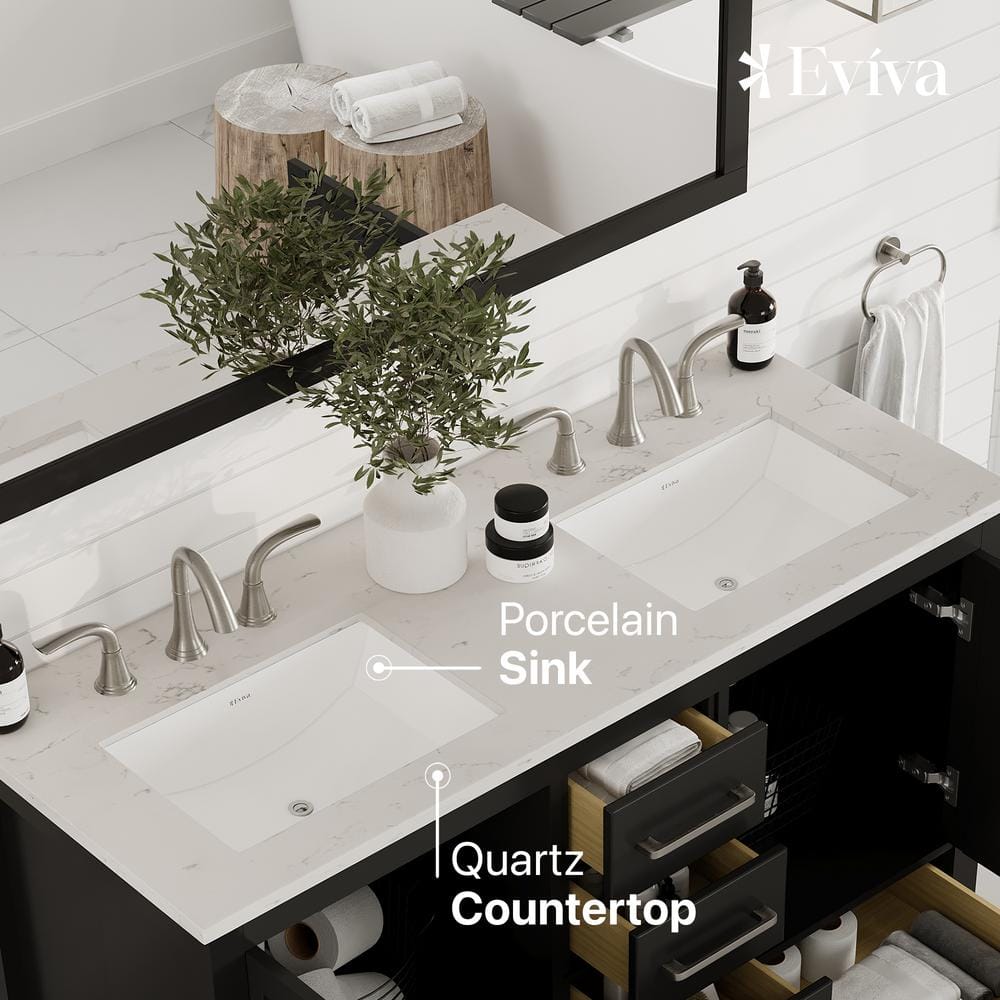 Espresso Solid Wood Double Sink Bathroom Vanity with Carrara Quartz Top