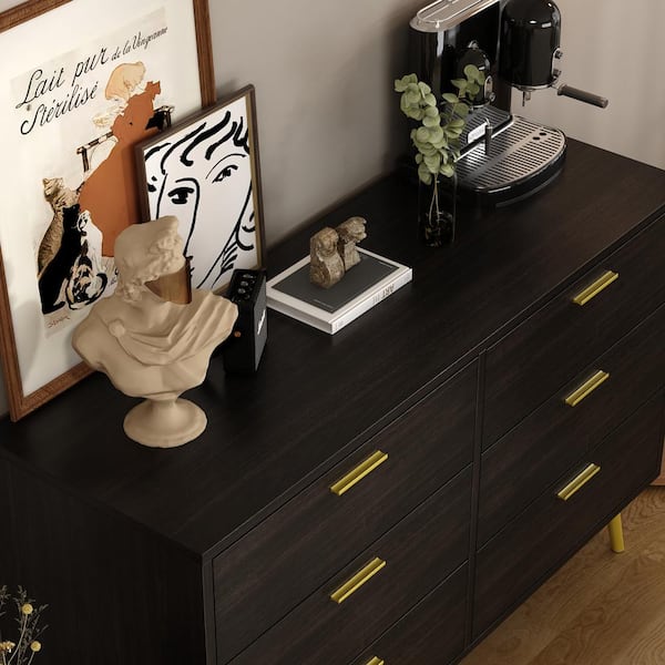 brown dresser with black handles Rowan 6 Drawer Dresser Dark Brown main image 1