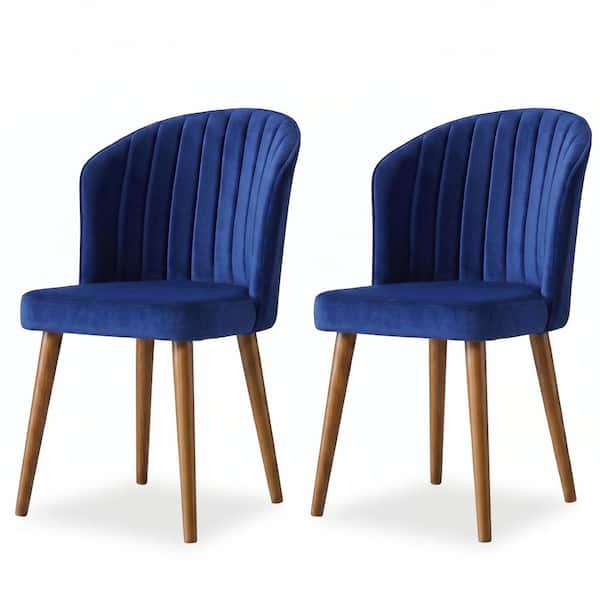 Stanton Mid-Century Modern Navy Blue Velvet Dining Chair (Set of 2)