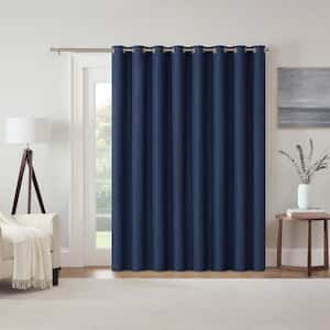 Kendall Denim Polyester Solid 100 in. W x 84 in. L Sliding Patio Door Grommet Outdoor Blackout Curtain (Single Panel)
