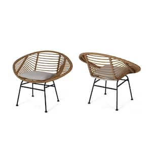 2-Piece Metal Outdoor Lounge Chair with Beige Cushions