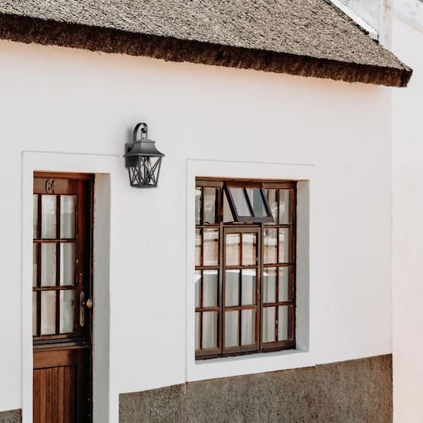 15 in. Black Industrial Outdoor Flush Mount Wall Light with Clear Glass and Aluminium Frame for Porch, Garage (2-Pack)