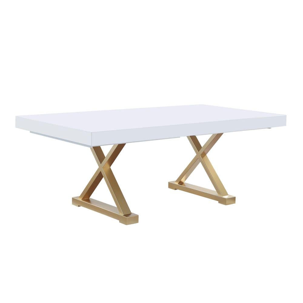 Tyrion White and Gold Extendable Rectangular Wood Dining Table