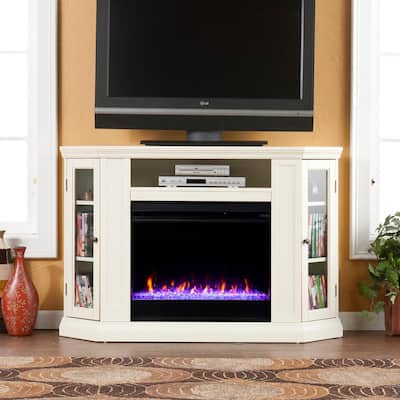 Denton 48 in. Convertible Color Changing Media Stand Fireplace in Ivory
