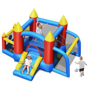 142 in. x 79 in. Blues Cloth Inflatable Bounce House Slide Jumping Castle Soccer Goal Ball Pit Without Blower
