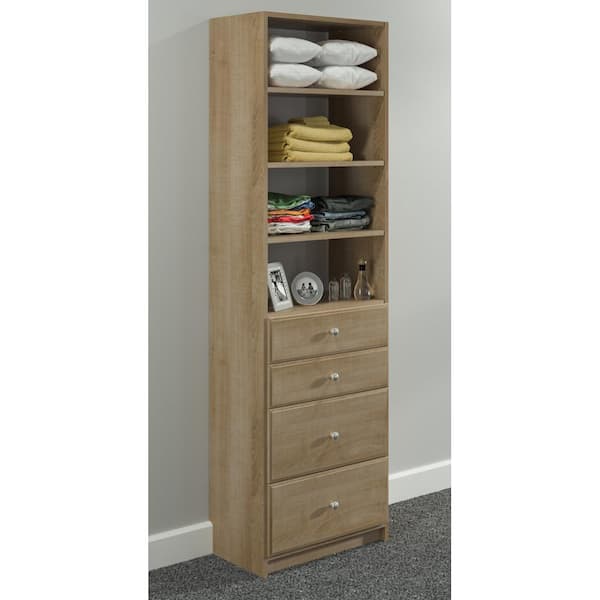 SimplyNeu 84 in. H x 24 in. W Nutmeg Drawer and Shelving Tower Kit