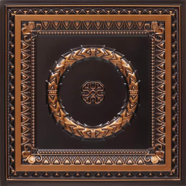 FROM PLAIN TO BEAUTIFUL IN HOURS Laurel Wreath Antique Copper 2 ft. x 2 ft. PVC Glue-up or Lay-in Faux Tin Ceiling Tile (40 sq. ft./case)