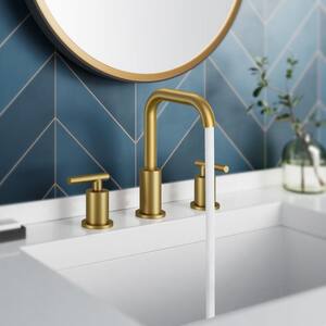 8 in. Widespread 2-Handle Bathroom Sink Faucet with 360° Swivel Spout, Pop Up Drain in Gold