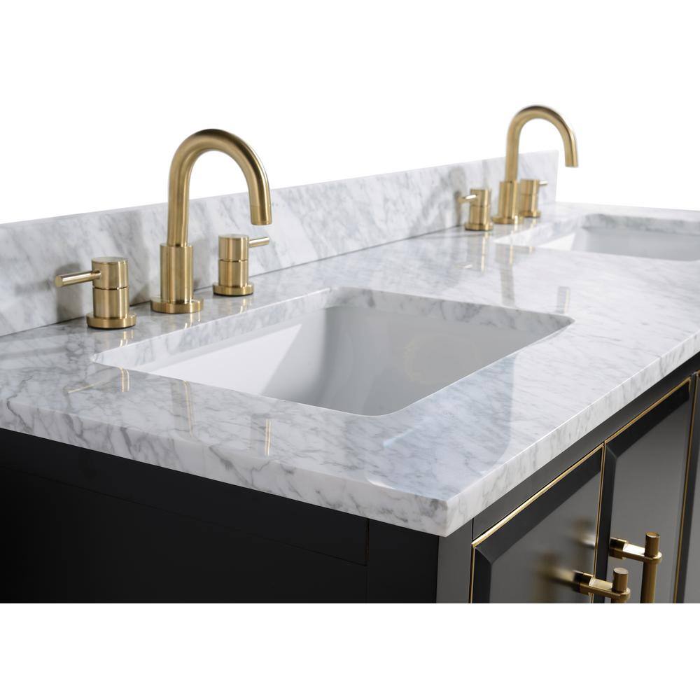 Mason 61" Black and Gold Double Vanity with Marble Top