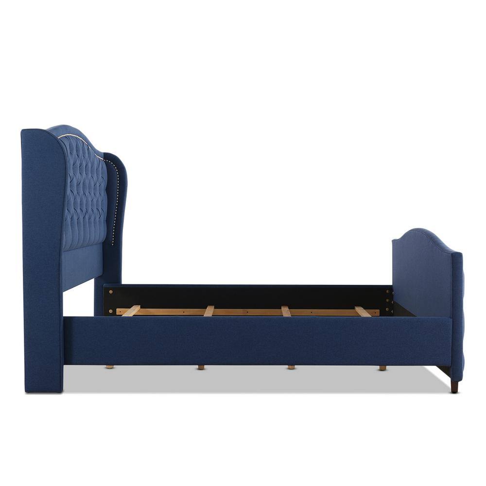 Marcella King-Size Dark Sapphire Blue Tufted Wingback Bed with Nailhead Trim