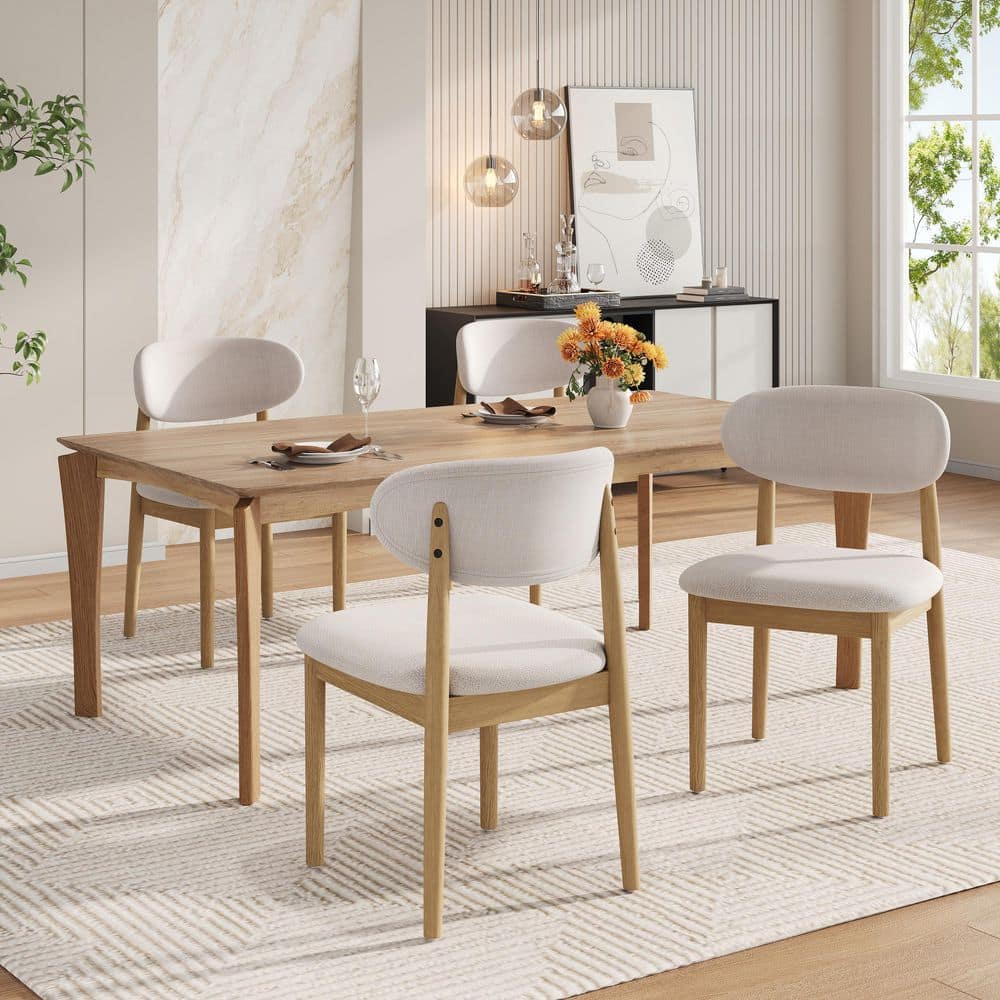 Booth 5-Piece Natural and Beige Wood Top Dining Set with Fabric Upholstered Side Chairs, Solid Wood Legs