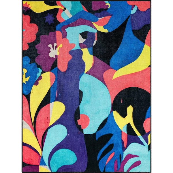 Misha The Sunday Jungle A Room With a View Modern Abstract Multi 5 ft. 3 in. x 7 ft. 3 in. Area Rug
