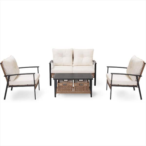 LAUSAINT HOME 6-Piece Steel Patio Conversation Set with Beige Cushions