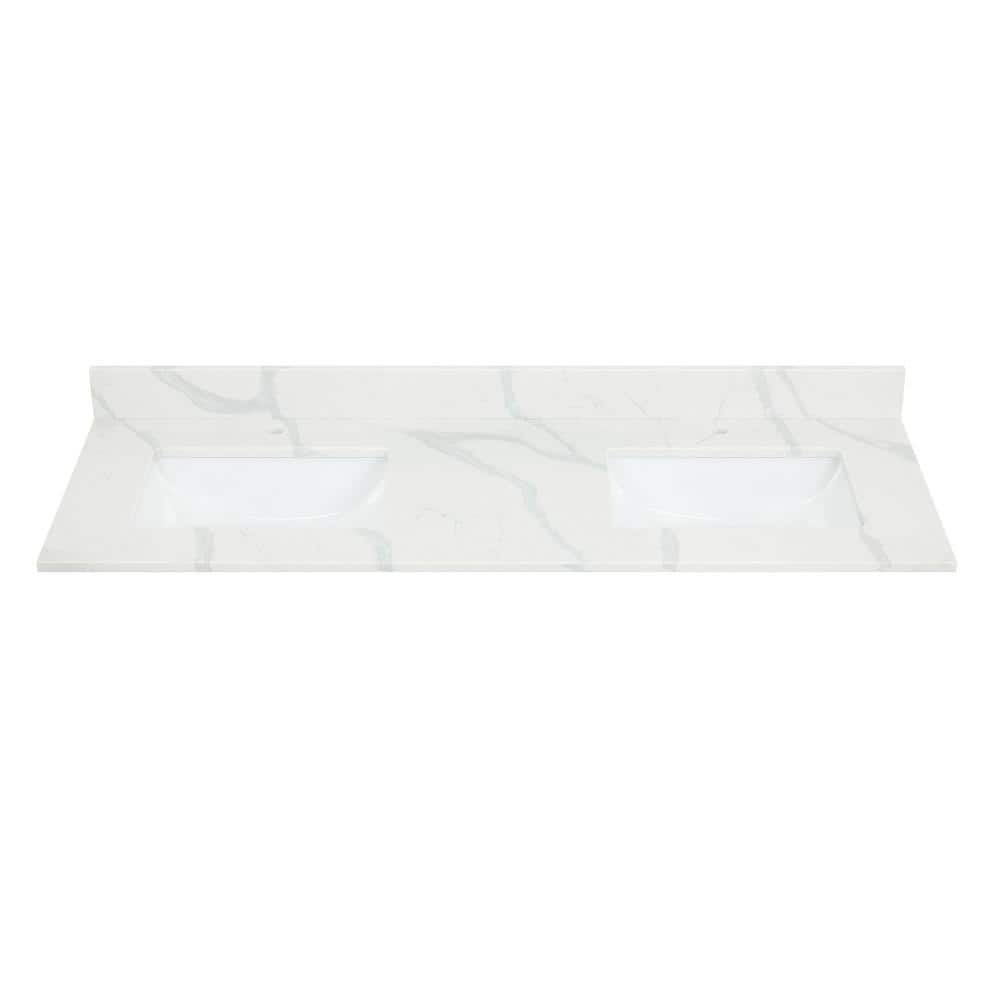 Arbios 60 in. W x 22 in. D Qt. Stone White Rectangular Double Sink Bathroom Vanity Top in Calcutta White Single Hole price history on PriceWatchPro