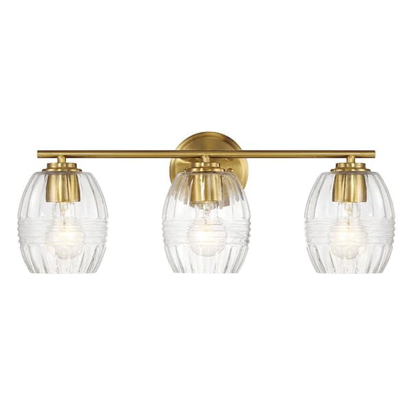 Jushua Luster 22.2 in. 3-Light Integrated LED Vanity Light with Clear Glass, Golden