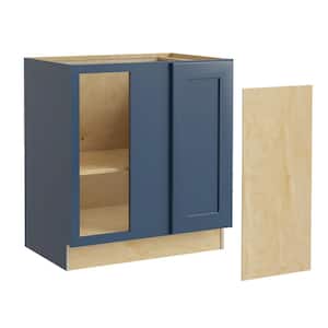 Newport Blue Painted Plywood Shaker Assembled Blind Corner Kitchen Cabinet Sft Cls L 30 in W x 24 in D x 34.5 in H