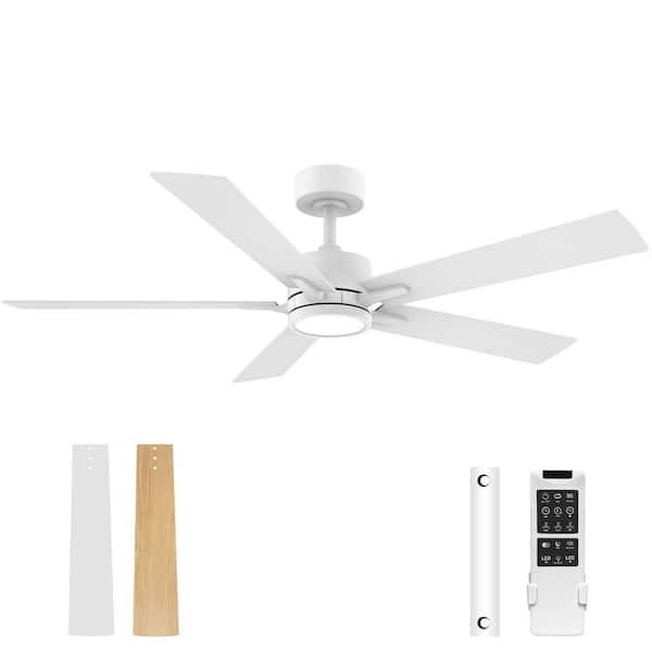 52 in. Indoor Outdoor White 6-Speed DC Motor Ceiling Fans with Dimmable LED Light and Remote Control