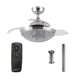 36 in. Indoor Chrome Crystal Ceiling Fan with Light and Remote Control