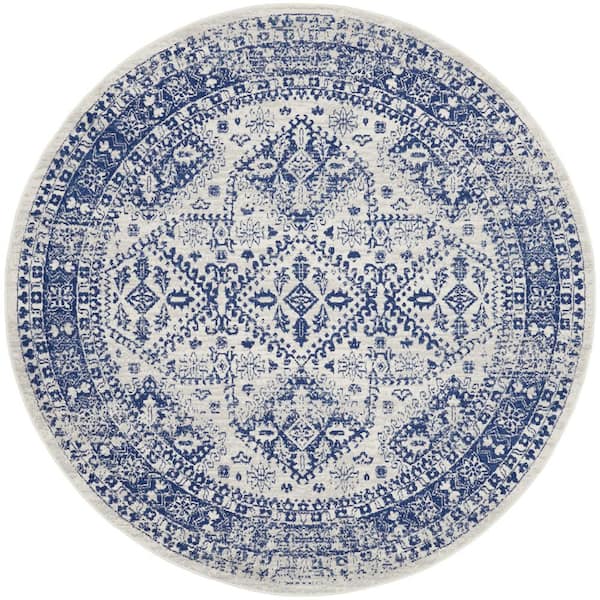 Nourison Whimsicle Ivory Navy 8 ft. x 8 ft. Geometric Bohemian Round Area Rug