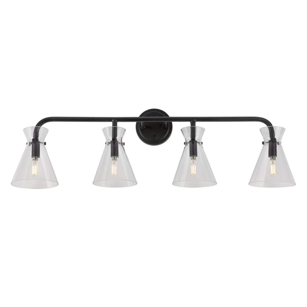 Beaker 4-Light Black Bath Vanity Light with Clear Glass price history on PriceWatchPro