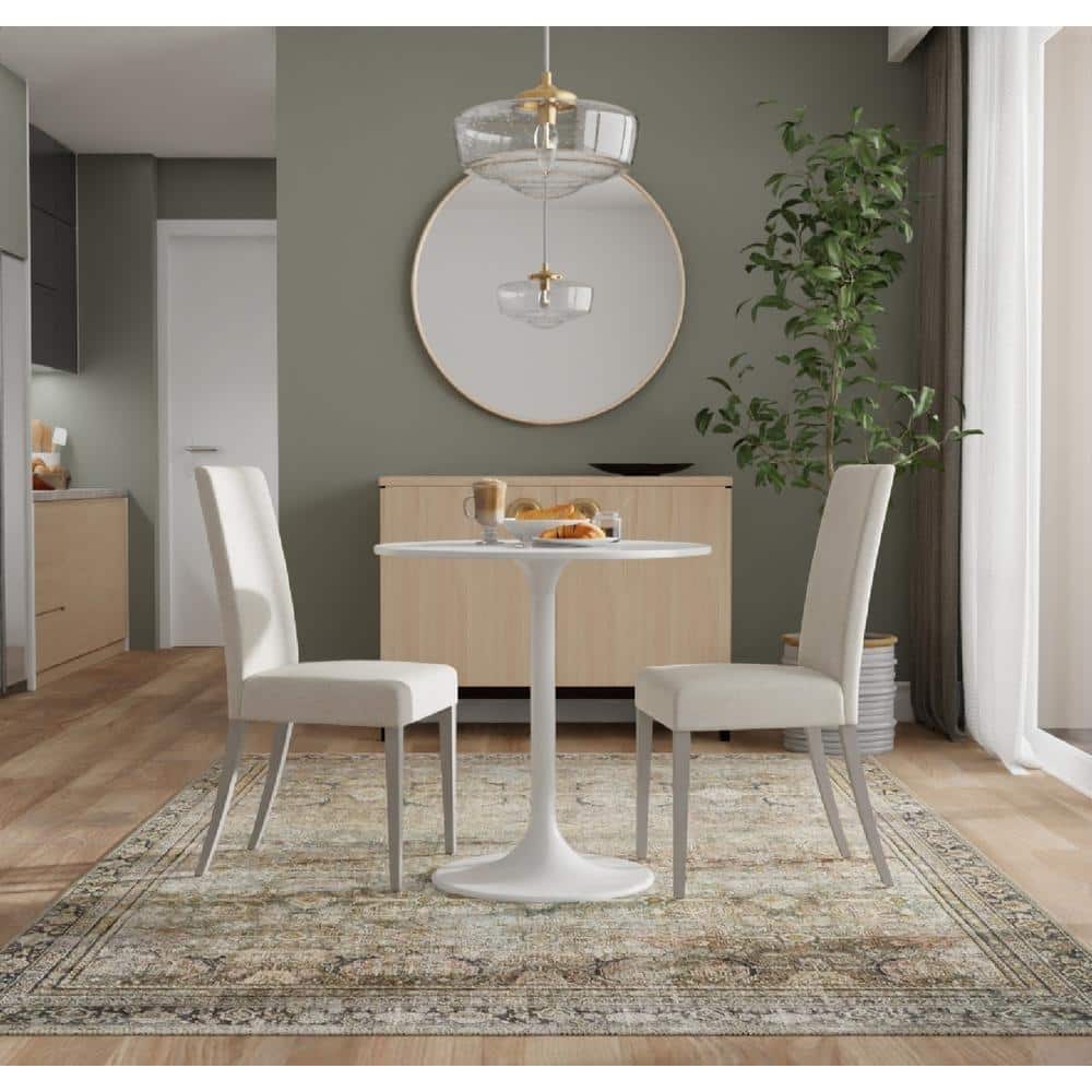 Enzo 30'' White Marble Top Round Dining Table with Metal Pedestal Base