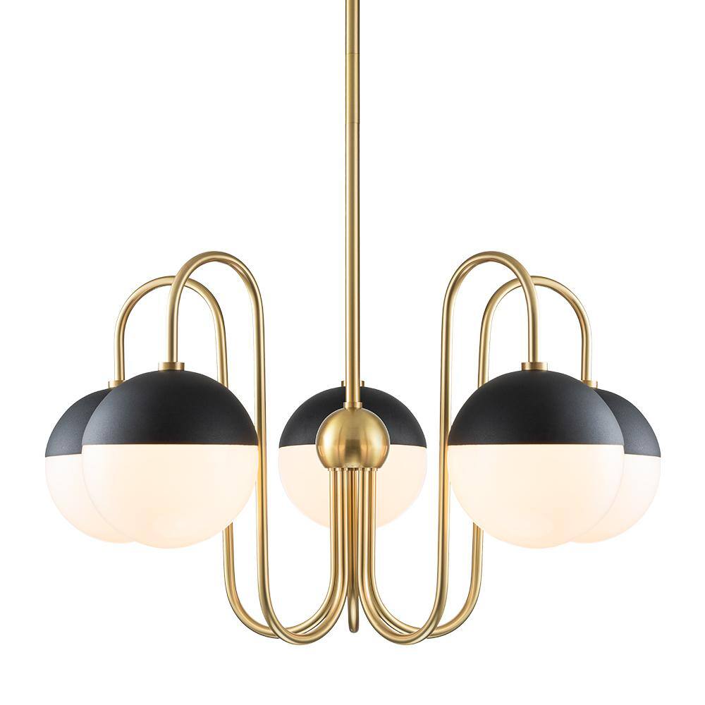 HUOKU Goouu 5-Light Aged Brass and Black Cluster; Globe