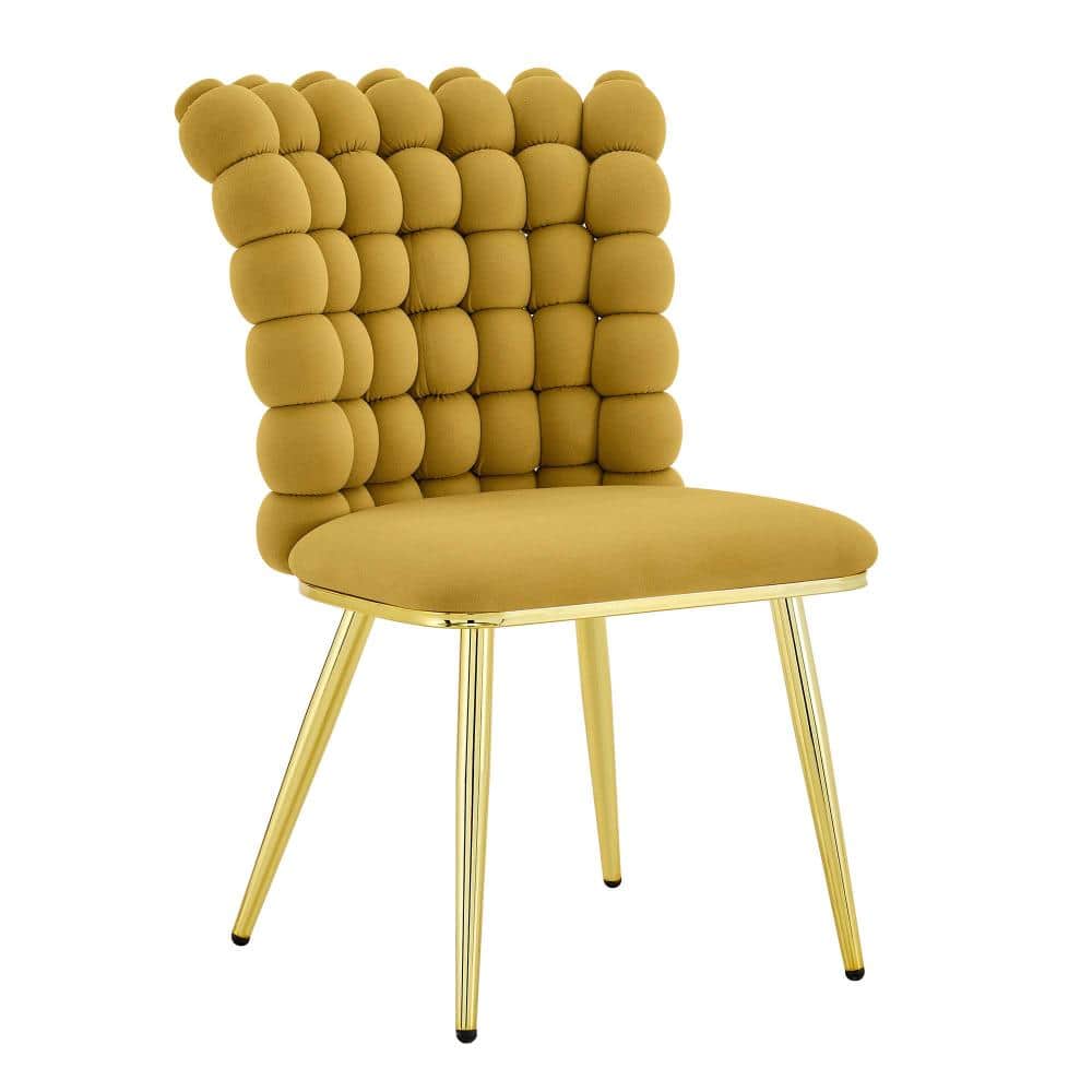 Metal Dining Chairs Set of 2 with Yellow Velvet Cushions, Shiny Gold Legs, Space-Saving Dining & Vanity Chair, Gold price history on PriceWatchPro