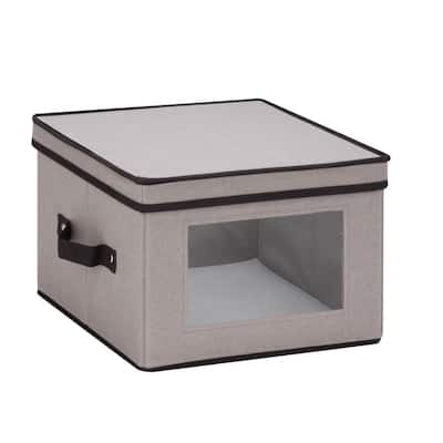 Dinnerware Storage Box 12 in. D x 12 in. H x 8.5 in. W in Gray Canvas - Dinner Plates