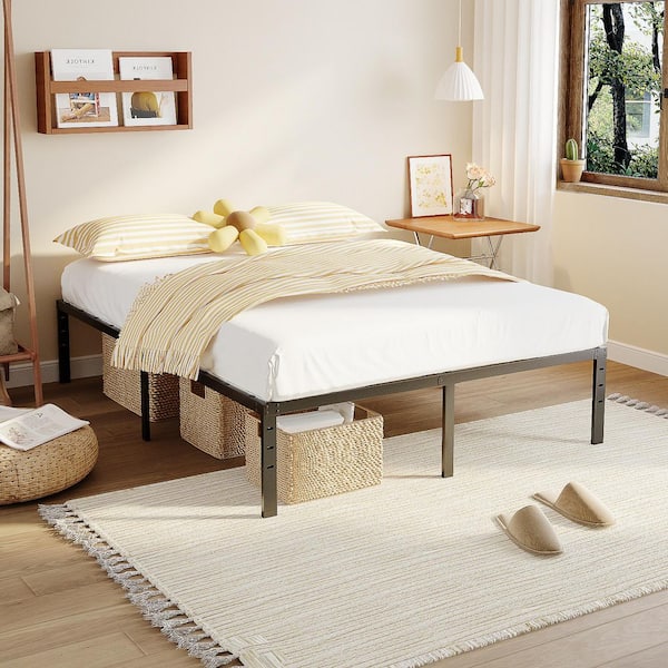 14 in. Black Metal Frame Full Platform Bed No Box Spring Needed