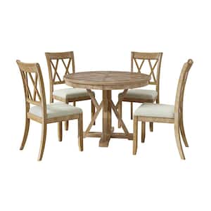 Vianey 5-Piece Round Natural Dining Set with 4-Chairs and Round Table