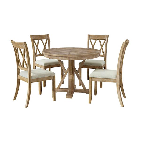 JAYDEN CREATION Vianey 5-Piece Round Natural Dining Set with 4-Chairs and Round Table