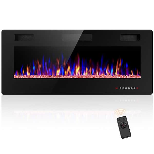 42 in. Wall Mount Low Noise Electric Fireplace with Remote Control and Touch Screen, Multi Color Flame in Black