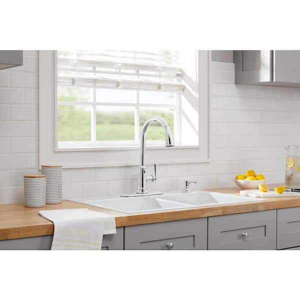 Hemming 1-Handle Touchless Pull Down Sprayer Kitchen Faucet with TurboSpray, FastMount and Soap Dispenser in Chrome