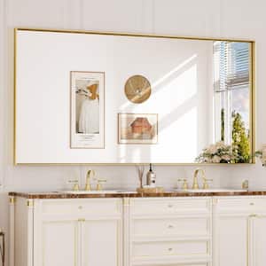 72 in. W x 36 in. H Rectangular Framed Aluminum Square Corner Wall Mount Bathroom Vanity Mirror in Brushed Brass