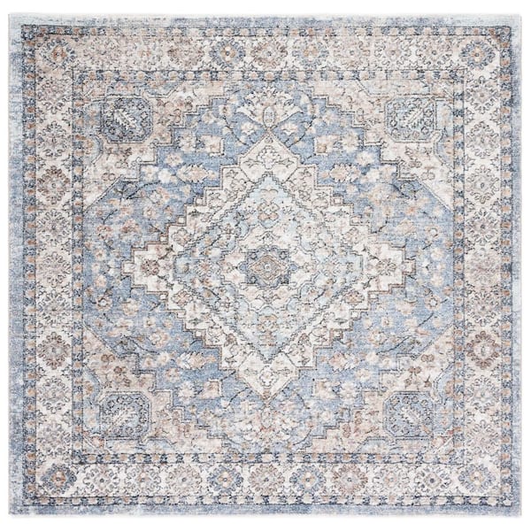 Jasmine 5 ft. x 5 ft. Blue/Gray Distressed Ornate Square Area Rug