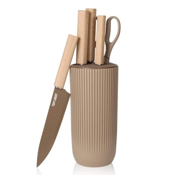 6-Piece Kitchen Knife Set, Anti-Rust Non-Stick Stainless Steel Chef Knives with Universal Knife Block, Coffee