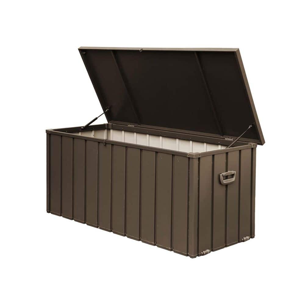 120 Gallon Steel Outdoor Storage Deck Box Large Patio Storage Bin for Garden in Dark Brown