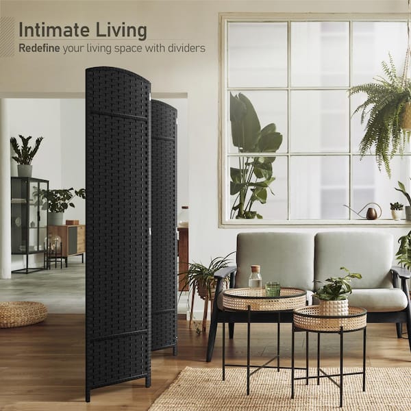 4-Panel Room Divider 6 ft. Tall, Extra Wide Double Hinged Privacy Screen Panels, Partition Room Dividers, Black Solid
