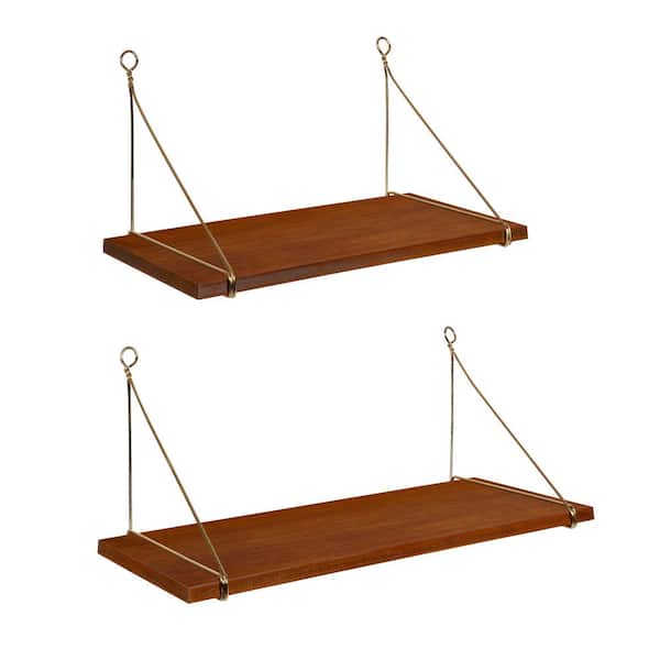 Kate and Laurel Vista 24 in. x 10 in. x 9 in. Walnut Brown/Gold Decorative Wall Shelf