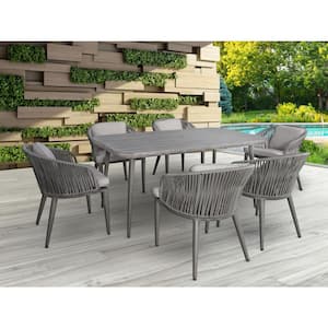 Riley 7-Piece Aluminum Outdoor Dining Set with Gray Cushions