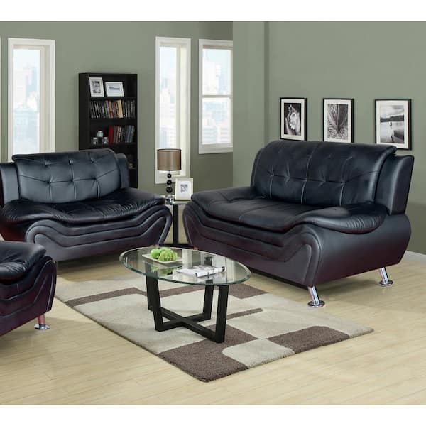 Black Leather 2 Piece Sofa Set Sh4502 2pc, Living Room Sets Black Leather